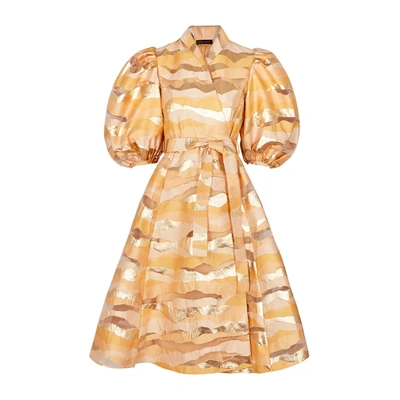 Shop Stine Goya Belinda Peach Panelled Wrap Dress In Gold