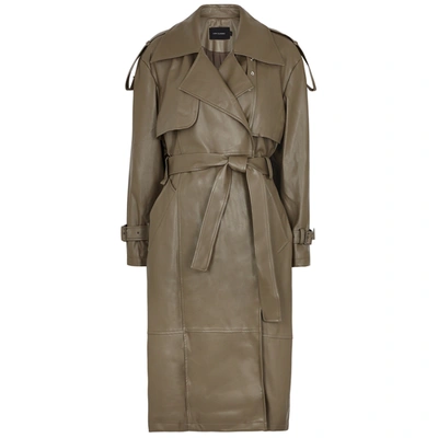 Shop Low Classic Taupe Belted Faux Leather Trench Coat In Khaki