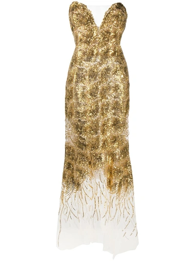 Shop Ermanno Scervino Sequin Detail Evening Dress In Gold