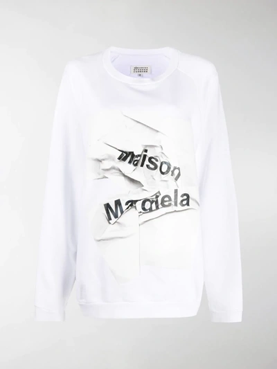Shop Maison Margiela Logo Print Cotton Sweatshirt In White