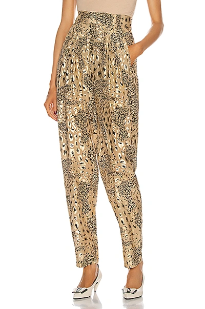 Shop Alessandra Rich Leo Print Laminated Silk Pant In Beige