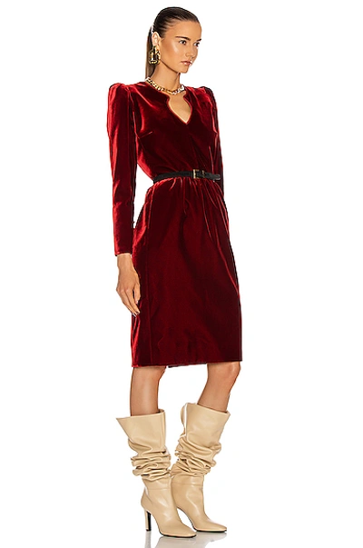 Shop Saint Laurent Velvet Long Sleeve Midi Dress In Rouge Fume