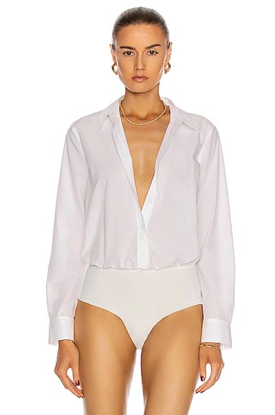 Shop L Agence Blake Long Sleeve Bodysuit In White