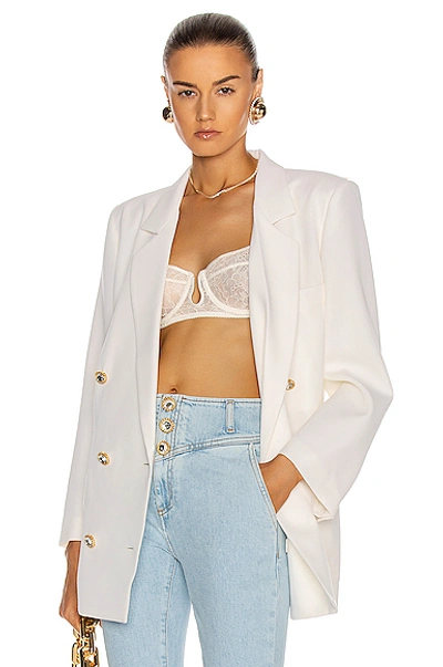 Shop Alessandra Rich Light Wool Double Breasted Jacket In White