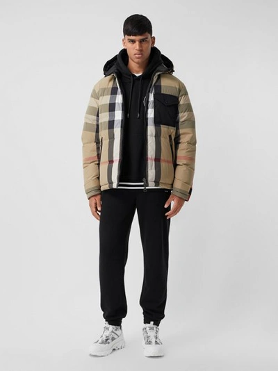 Shop Burberry Reversible Check Nylon Puffer Jacket In Archive Beige/black