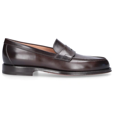 Shop Santoni Loafers 58984 Calfskin In Brown