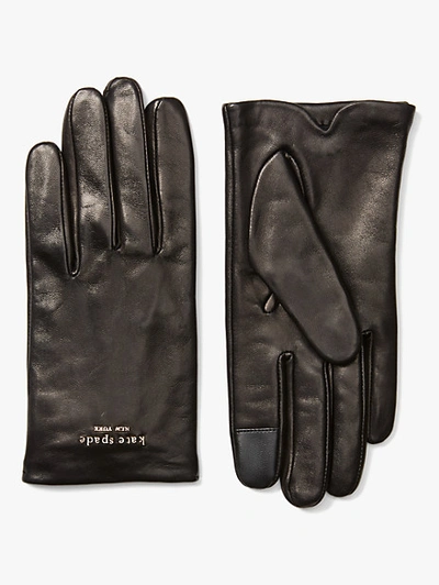 Shop Kate Spade Pinmount Logo Leather Gloves In Black