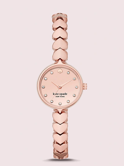 Shop Kate Spade Hollis Rose Gold-tone Stainless Steel Hearts Watch In Rosegold