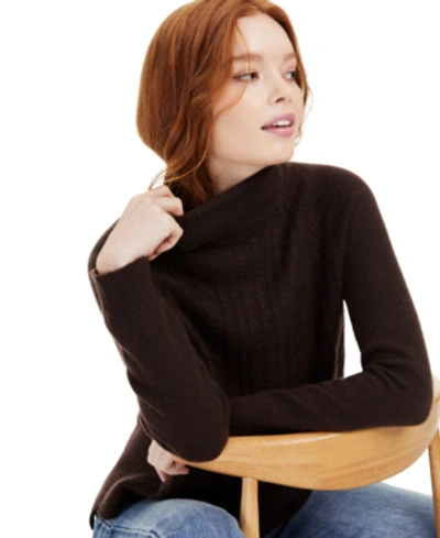 Shop Charter Club Cashmere Cable-knit Turtleneck Sweater, Created For Macy's In Coffee Kiss