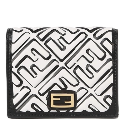Shop Fendi White Nappa Mini Wallet In Black/white