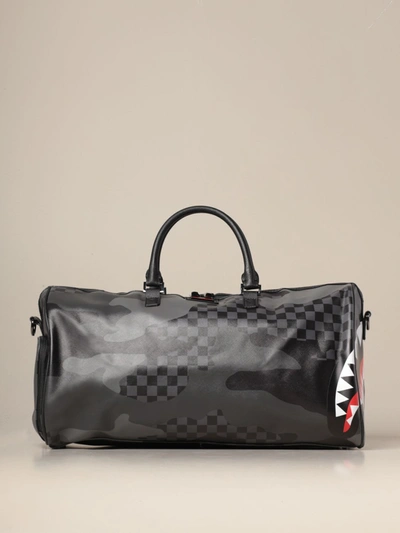 Shop Sprayground Duffle Bag In Vegan Leather With Shark Print In Grey