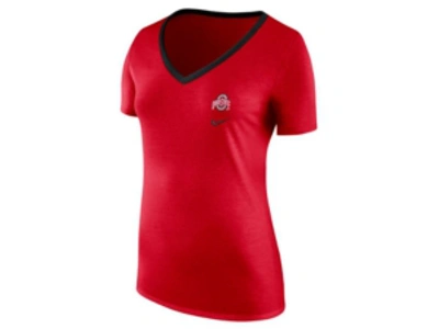 Shop Nike Ohio State Buckeyes Women's Tri-blend Ribbed Neck T-shirt In Red