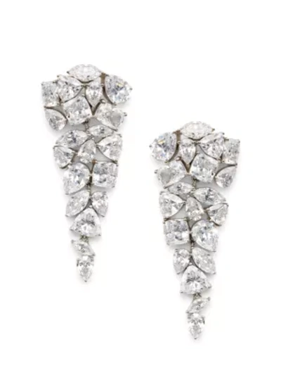 Shop Adriana Orsini Rockslide Plated Silver & Cubic Zirconia Reverse Drop Earrings In Rhodium