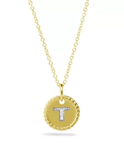 Shop David Yurman Women's Initial Charm Necklace With Diamonds In 18k Gold In Initial T