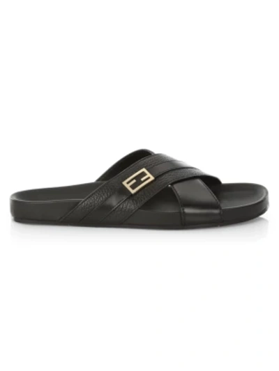 Shop Fendi Crossover Strap Slide Sandals In Black