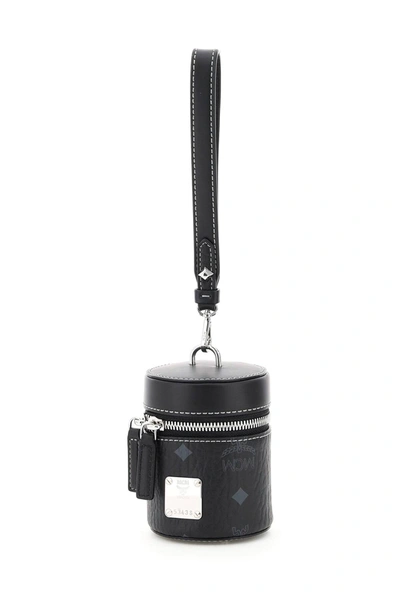 Shop Mcm X-mini Cylinder Visetos Shoulder Bag In Black,grey