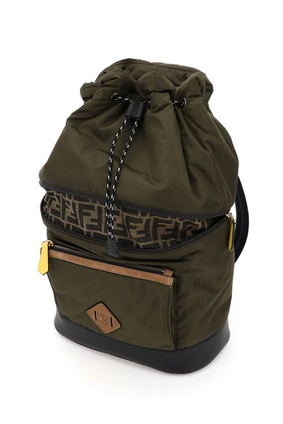 Shop Fendi Ff Nylon Backpack In Khaki,brown,black