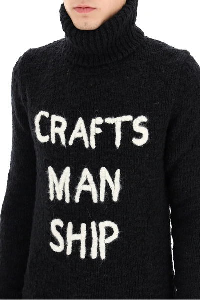 Shop Dolce & Gabbana Turtleneck Sweater Craftsmanship Embroidery In Black,white