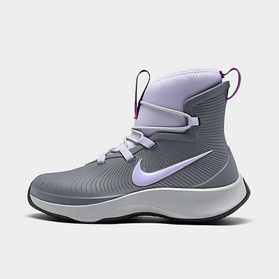 Shop Nike Girls' Little Kids' Binzie Casual Boots In Smoke Grey/light Solar Flare Heather/dark Smoke Grey/violet Frost