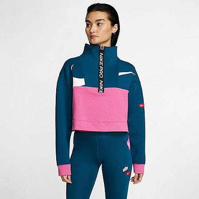 Shop Nike Women's Pro Get Fit Fleece Half-zip Jacket In Blue