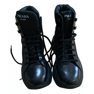 Pre-owned Prada Monolith  Black Leather Ankle Boots