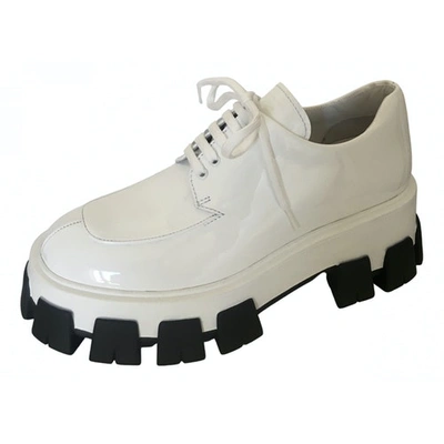Pre-owned Prada Monolith  White Patent Leather Lace Ups
