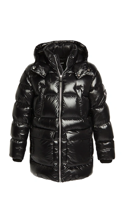 Shop Mackage Kendrick Hooded Long Down Puffer Jacket In Black