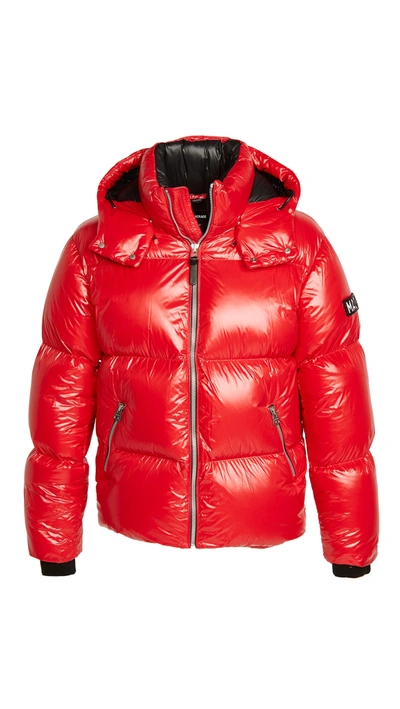 Shop Mackage Kent Hooded Down Puffer Jacket In Red