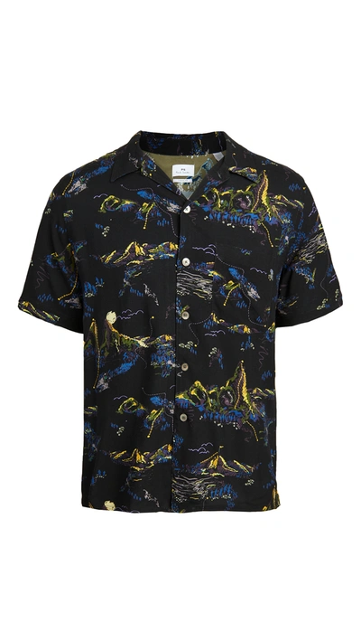 Shop Ps By Paul Smith Casual Fit Floral Short Sleeve Shirt In Black