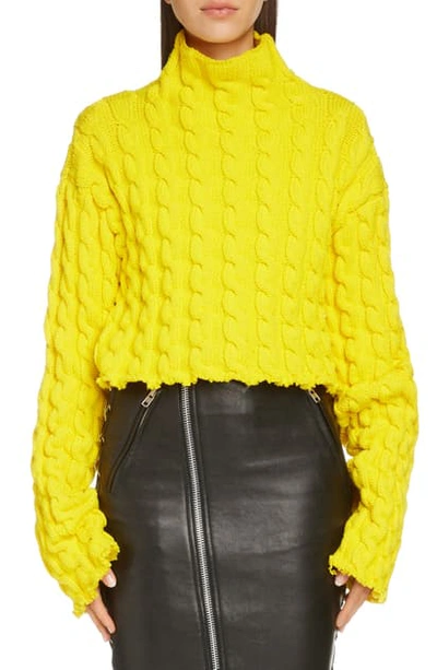Shop Balenciaga Technical Cable Crop Sweater In 7041-yellow