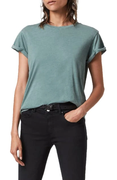 Shop Allsaints Anna Cuff Sleeve Cotton T-shirt In Dove Grey