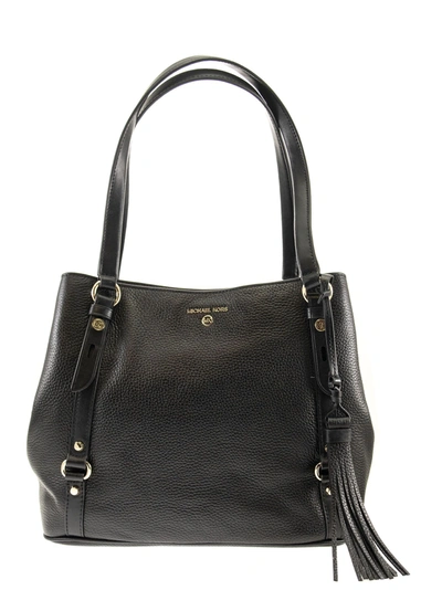 Shop Michael Kors Carrie Large Pebbled Leather Shoulder Bag In Black