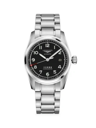 Shop Longines Spirit 40mm Stainless Steel Bracelet Watch In Black