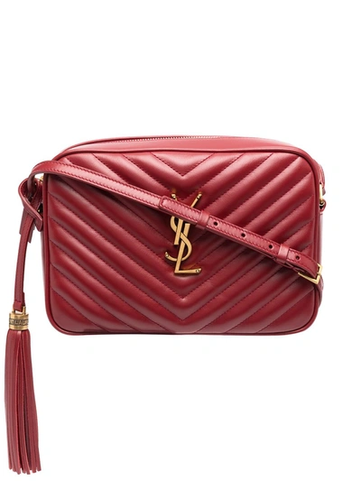 Shop Saint Laurent Monogram Lou Leather Camera Bag In Red