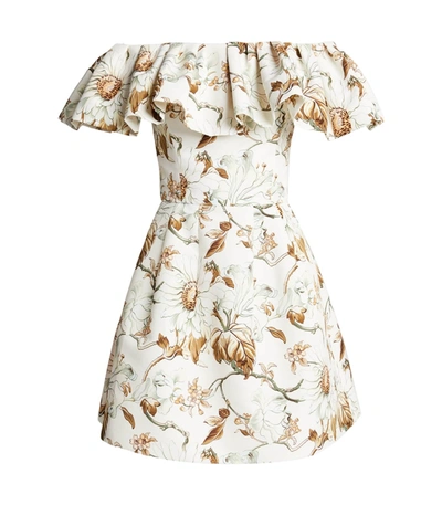 Shop Oscar De La Renta Faille Off-shoulder Mini Dress In Neutral