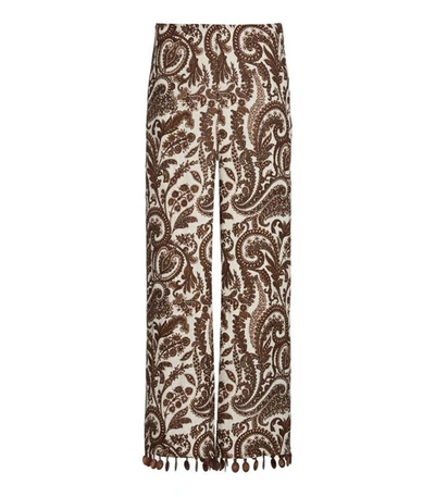 Shop Rosie Assoulin High Waisted Paisley Crop Hem Pant In Ivory/brown