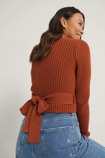 Shop Na-kd Reborn Organic Ribbed Knitted Overlap Sweater Orange In Rustic Red