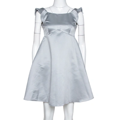 Pre-owned Emporio Armani Grey Satin Pleated Sleeve Mini Dress S