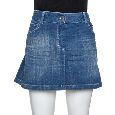 Pre-owned Burberry Blue Denim Pleated Mini Skirt S