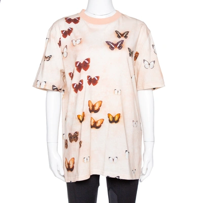 Pre-owned Givenchy Peach Butterfly Print Cotton Crew Neck T-shirt M In Pink