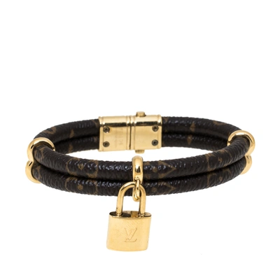 Pre-owned Louis Vuitton Keep It Twice Monogram Canvas Gold Tone Bracelet In Brown