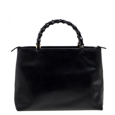 Pre-owned Gucci Black Leather Vintage Bamboo Tote