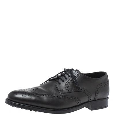 Pre-owned Tod's Black Brogue Leather Lace Up Derby Size 40
