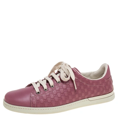 Pre-owned Gucci Ssima Leather Low Top Sneakers Size 37.5 In Pink