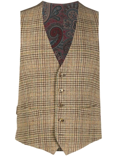 Shop Etro Check Fitted Waistcoat In Brown