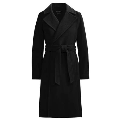 Shop Lauren Ralph Lauren Wool-blend Wrap Coat In Black