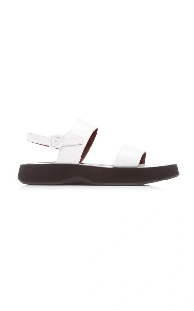 Shop Staud Women's Nicky Croc-effect Leather Sandals In White