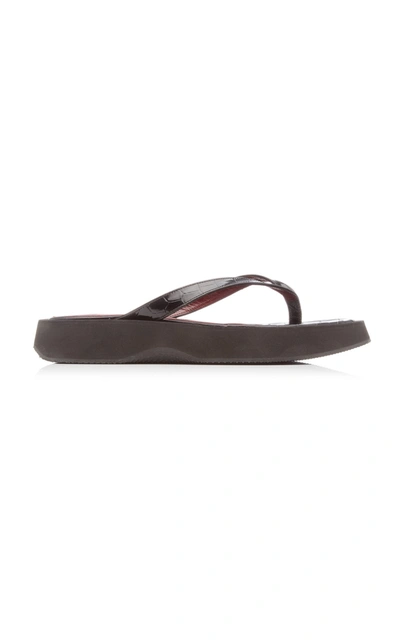 Shop Staud Women's Tessa Croc-effect Leather Thong Sandals In Black