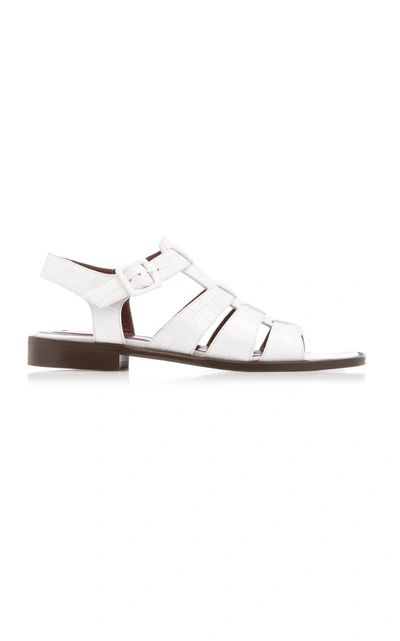 Shop Staud Women's Elsa Croc-embossed Leather Sandals In White