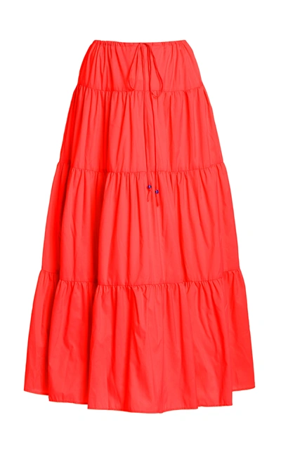 Shop Staud Women's Lucca Tiered Shell Midi Skirt In Red